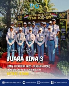 Banggakan Sekolah, Tim Paskibra SMKN 13 Malang Raih Juara Bina 3 dalam Lomba LPBB HUT TNI Ke-81